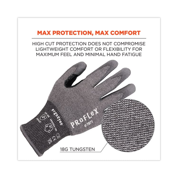 ERGODYNE CORPORATION ProFlex 7071 ANSI A7 PU Coated CR Gloves, EN388: 4X42F, 9" Long, Small, Gray, 12 Pairs (EGO18062) thumbnail 2