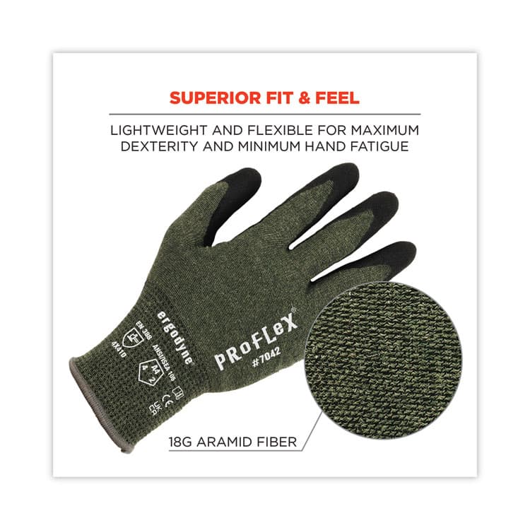 ERGODYNE CORPORATION ProFlex 7042 ANSI A4 Nitrile-Coated CR Gloves, EN388: 4X41D, 9" Long, Medium, Green, 12 Pairs (EGO10333) thumbnail 2