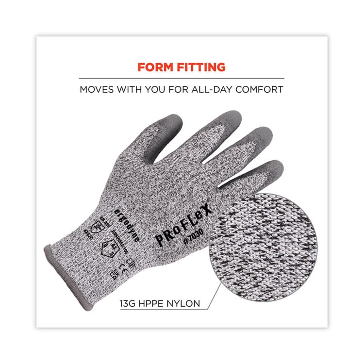 ERGODYNE CORPORATION ProFlex 7030 ANSI A3 PU Coated CR Gloves, EN388: 4X42C, 9" Long, XX-Large, Gray, Pair (EGO10466) thumbnail 3