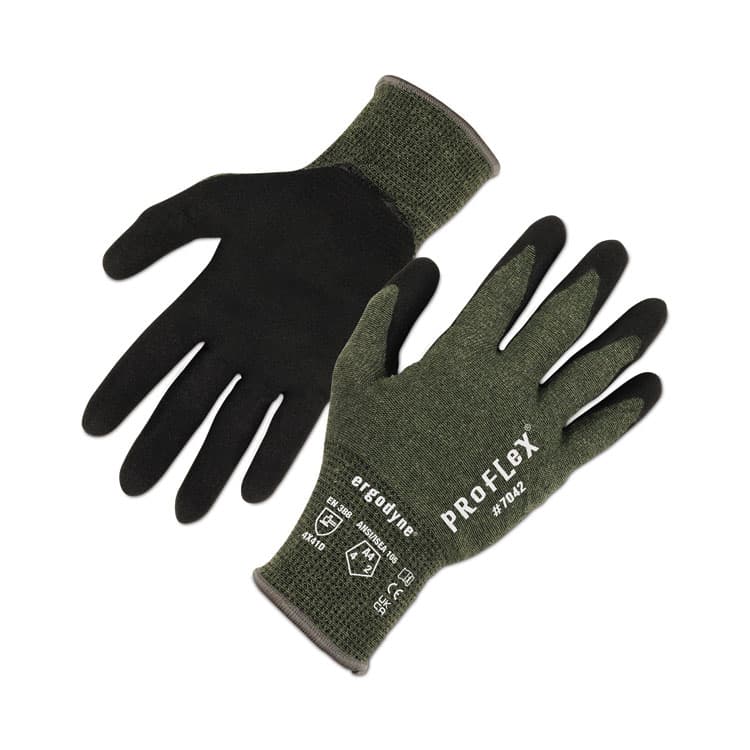ERGODYNE CORPORATION ProFlex 7042 ANSI A4 Nitrile-Coated CR Gloves, EN388: 4X41D, 9" Long, XX-Large, Green, 12 Pairs (EGO10336)