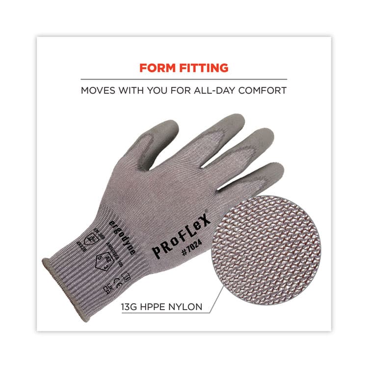 ERGODYNE CORPORATION ProFlex 7024 ANSI A2 PU Coated CR Gloves, EN388: 4X42B, 9" Long, X-Large, Gray, Pair (EGO10405) thumbnail 3