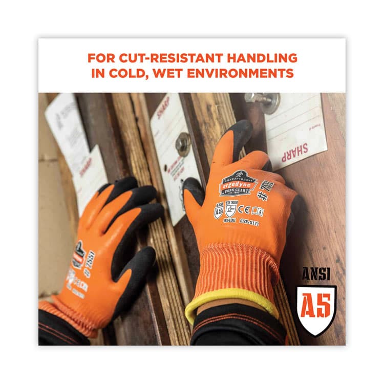 ERGODYNE CORPORATION ProFlex 7551 ANSI A5 Coated Waterproof CR Gloves, EN388: 4X43E, 10.5" Long, Large, Orange, Pair (EGO17674) thumbnail 4