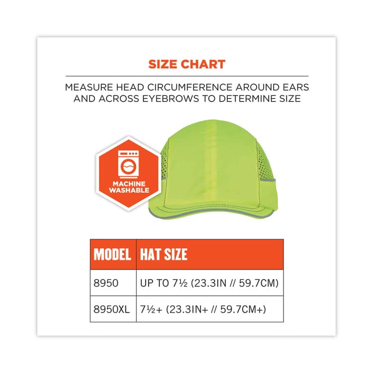 ERGODYNE CORPORATION Skullerz 8950 Bump Cap Hat, Long Brim, Lime (EGO23335) thumbnail 3