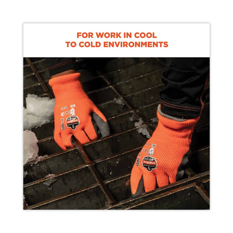 ERGODYNE CORPORATION ProFlex 7401-CASE Coated Lightweight Winter Gloves, EN388: 2131X, 9" Long, Large, Orange, 144 Pairs/Carton (EGO17894) thumbnail 4