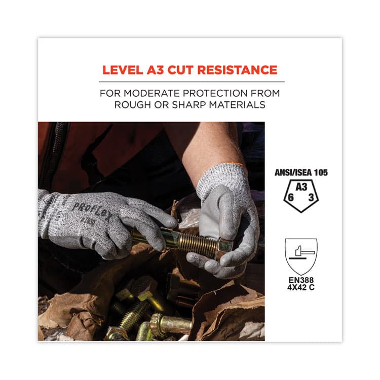 ERGODYNE CORPORATION ProFlex 7030 ANSI A3 PU Coated CR Gloves, EN388: 4X42C, 9" Long, XX-Large, Gray, Pair (EGO10466) thumbnail 4
