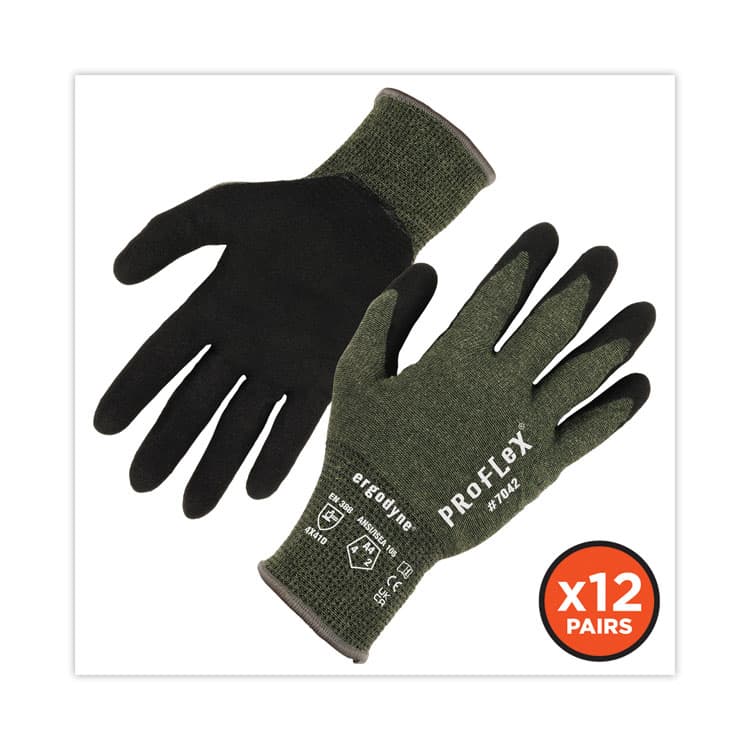 ERGODYNE CORPORATION ProFlex 7042 ANSI A4 Nitrile-Coated CR Gloves, EN388: 4X41D, 9" Long, X-Large, Green, 12 Pairs (EGO10335) thumbnail 4
