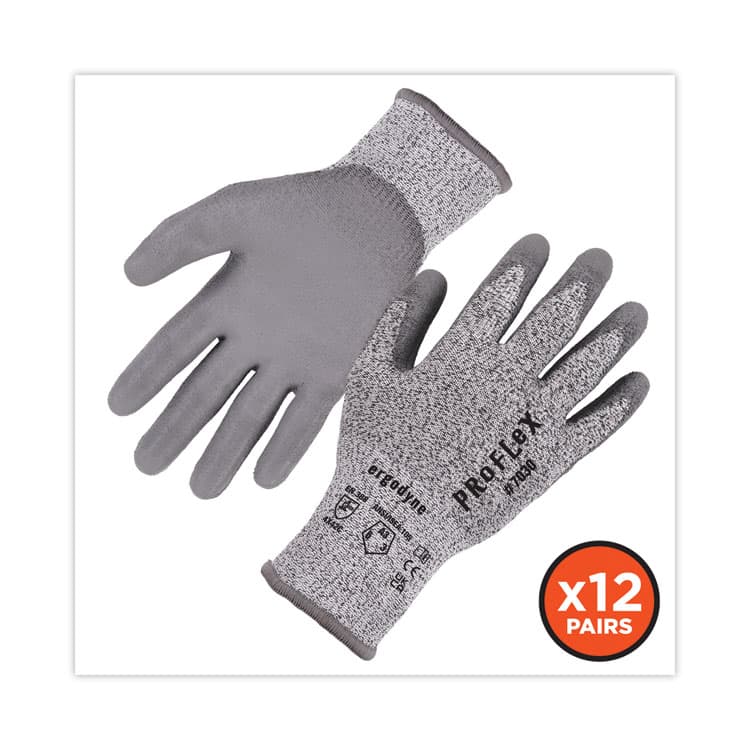 ERGODYNE CORPORATION ProFlex 7030 ANSI A3 PU Coated CR Gloves, EN388: 4X42C, 9" Long, Small, Gray, 12 Pairs (EGO10452) thumbnail 2