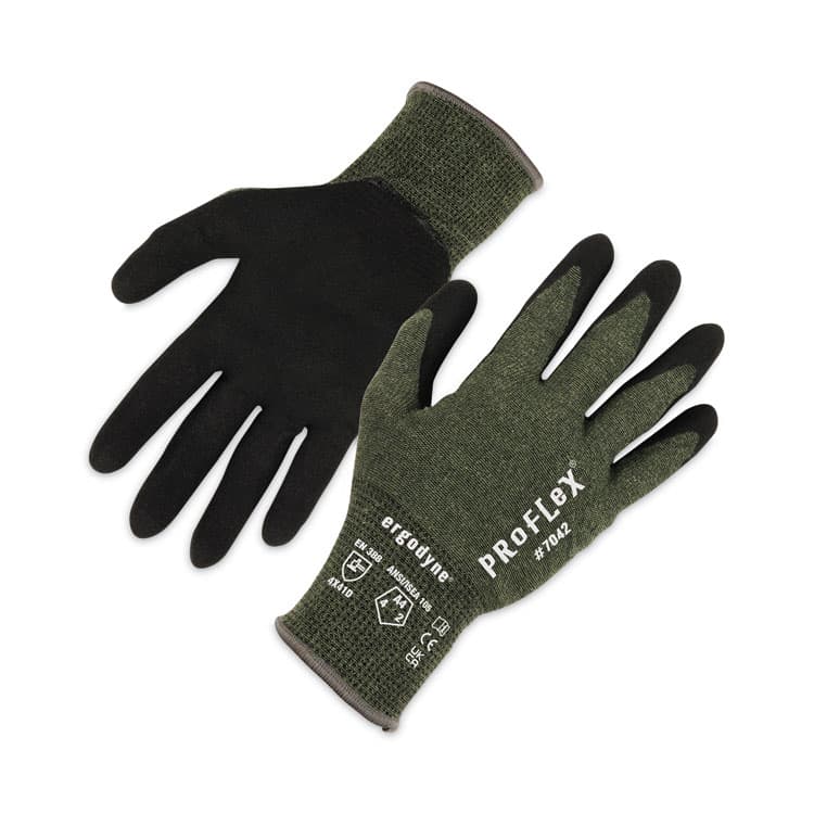 ERGODYNE CORPORATION ProFlex 7042 ANSI A4 Nitrile-Coated CR Gloves, EN388: 4X41D, 9" Long, Small, Green, 12 Pairs (EGO10332)