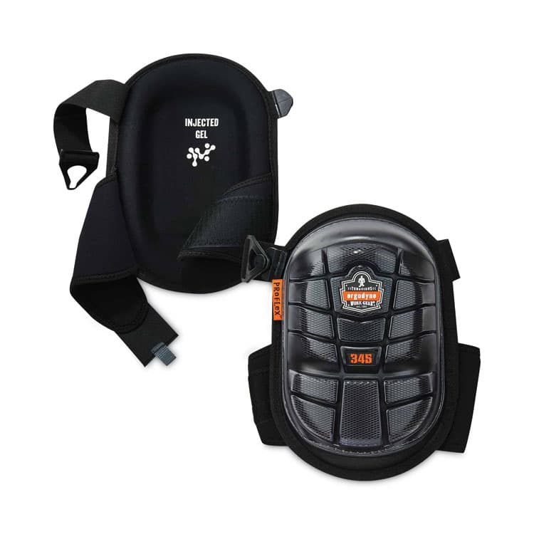 ERGODYNE CORPORATION ProFlex 345 Injected Gel Knee Pads, Long Cap, Hook and Loop Closure, One Size Fits Most, Black, Pair (EGO18445)