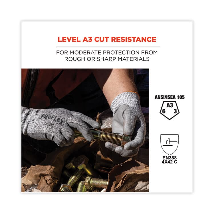 ERGODYNE CORPORATION ProFlex 7030 ANSI A3 PU Coated CR Gloves, EN388: 4X42C, 9" Long, Small, Gray, Pair (EGO10462) thumbnail 4