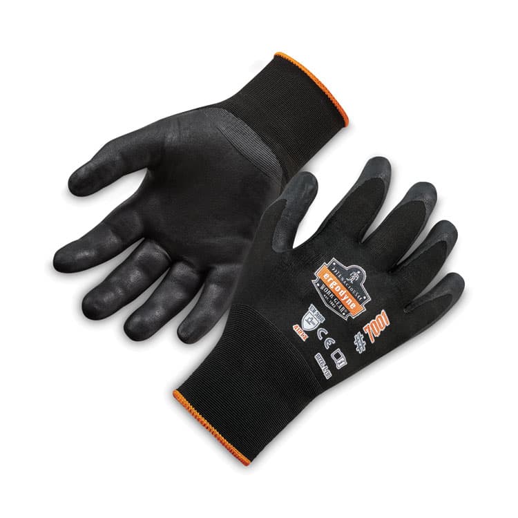 ERGODYNE CORPORATION ProFlex 7001 Nitrile-Coated Gloves, EN388: 4121X, 9" Long, Large, Black, 144 Pairs/Carton (EGO17854)