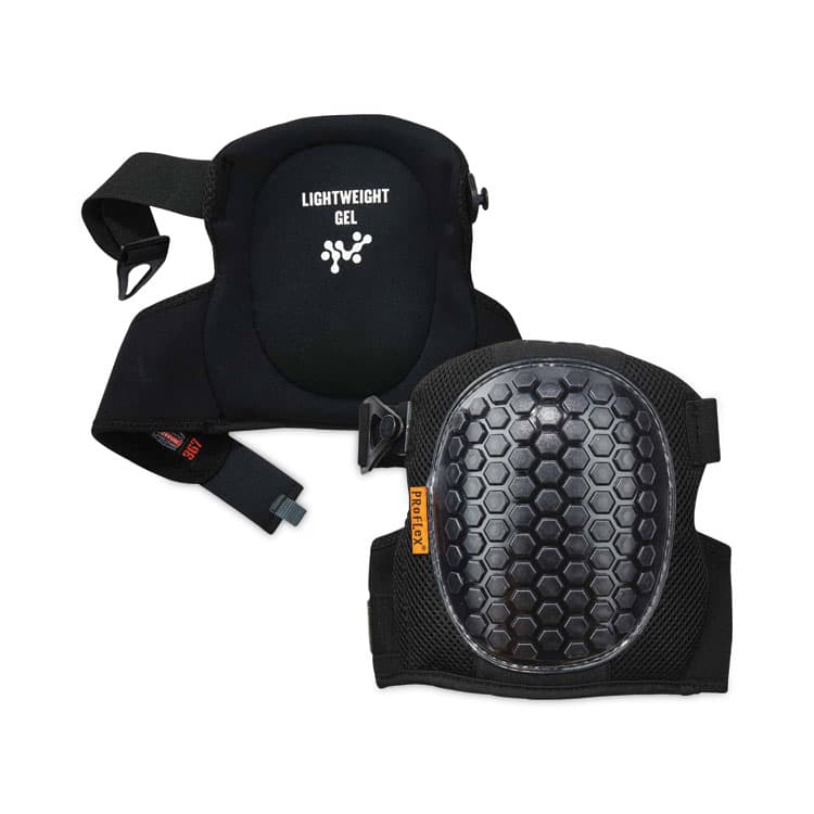 ERGODYNE CORPORATION ProFlex 367 Lightweight Gel Knee Pads, Round Cap, Hook and Loop Closure, One Size, Black, Pair (EGO18467)