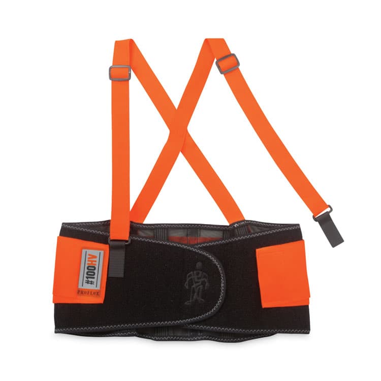 ERGODYNE CORPORATION ProFlex 100HV Economy Hi-Vis Spandex Back Support Brace, X-Small, 20" to 25" Waist, Black/Orange (EGO11881)