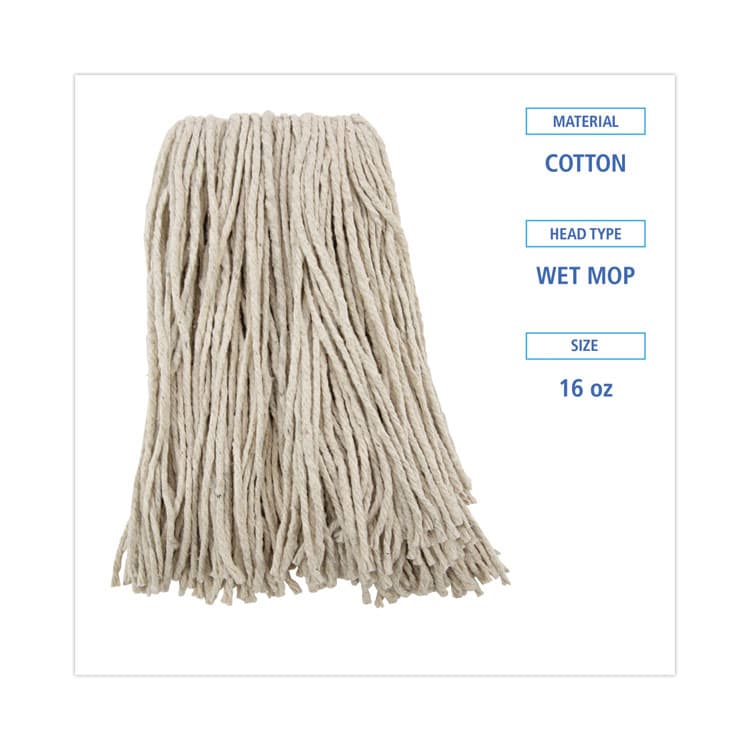BOARDWALK Premium Cut-End Wet Mop Heads, Cotton, 16 oz, White, 12/Carton (BWK216CCT) thumbnail 2