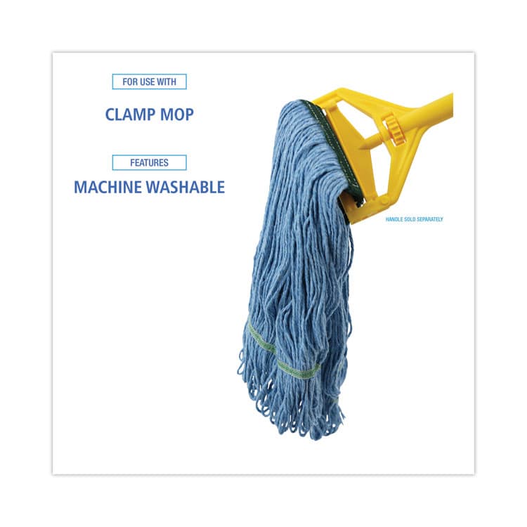 BOARDWALK Mop Head, Premium Standard Head, Cotton/Synthetic Fiber, Medium, Blue, 12/Carton (BWK402BL) thumbnail 3