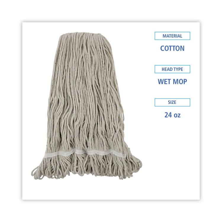 BOARDWALK Pro Loop Web/Tailband Wet Mop Head, Cotton, 24 oz., White (BWK424CEA) thumbnail 2