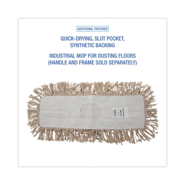 BOARDWALK Industrial Dust Mop Head, Hygrade Cotton, 18 x 5, White (BWK1318) thumbnail 3