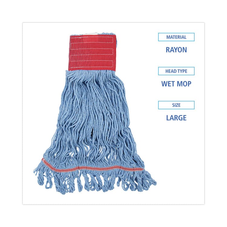 BOARDWALK Pro Loop Web/Tailband Mop Head, Cotton/Polyester/Rayon, Large, Blue, 12/Carton (BWK1800LBDZ) thumbnail 2