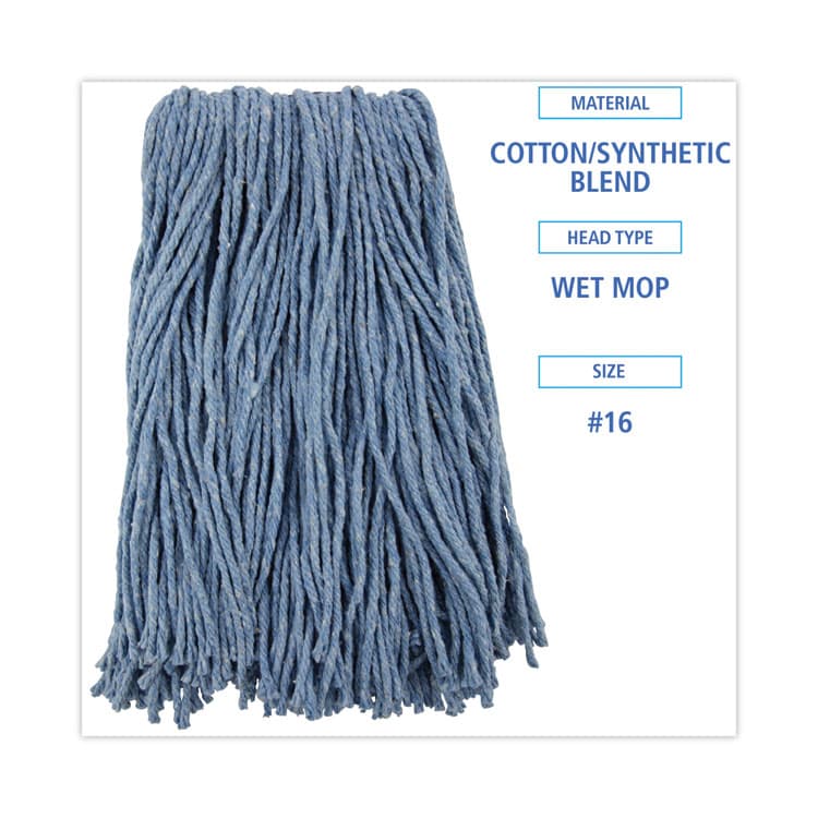 BOARDWALK Mop Head, Standard Head, Cotton/Synthetic Fiber, Cut-End, #16., Blue (BWK2016B) thumbnail 2