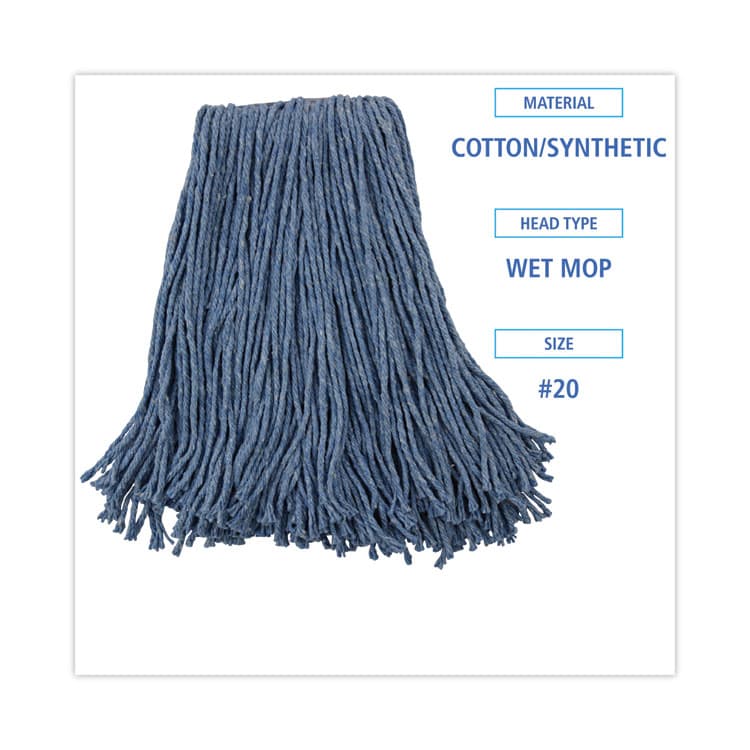 BOARDWALK Mop Head, Standard Head, Cotton/Synthetic Fiber, Cut-End, #20, Blue, 12/Carton (BWK2020B) thumbnail 2