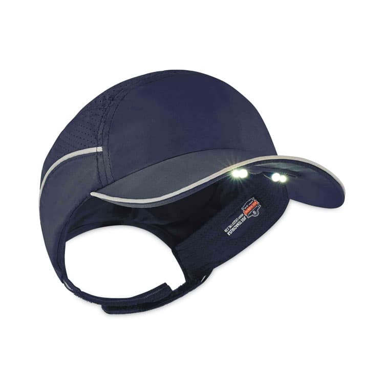 ERGODYNE CORPORATION Skullerz 8965 Lightweight Bump Cap Hat with LED Lighting, Long Brim, Navy (EGO23339)
