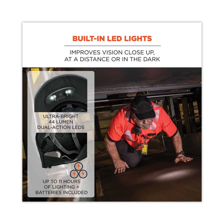 ERGODYNE CORPORATION Skullerz 8965 Lightweight Bump Cap Hat with LED Lighting, Long Brim, Navy (EGO23339) thumbnail 3