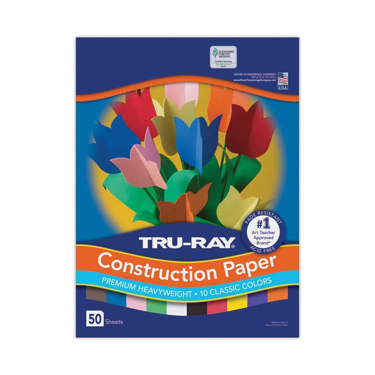 PACON CORPORATION Tru-Ray Construction Paper, 76 lb Text Weight, 12 x 18, Assorted Standard Colors, 50/Pack (PAC103063)