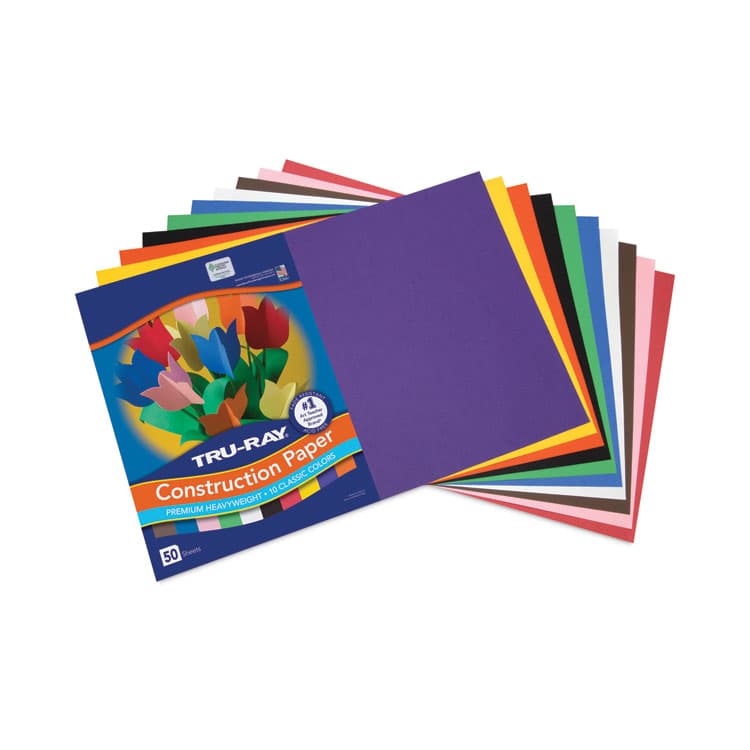 PACON CORPORATION Tru-Ray Construction Paper, 76 lb Text Weight, 12 x 18, Assorted Standard Colors, 50/Pack (PAC103063) thumbnail 2