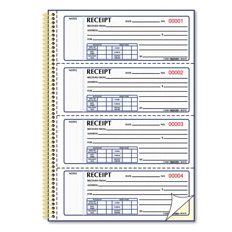 REDIFORM OFFICE PRODUCTS Gold Standard Money Receipt Book, Two-Part Carbonless, 7 x 2.75, 4 Forms/Sheet, 300 Forms Total (RED8L810) thumbnail 3
