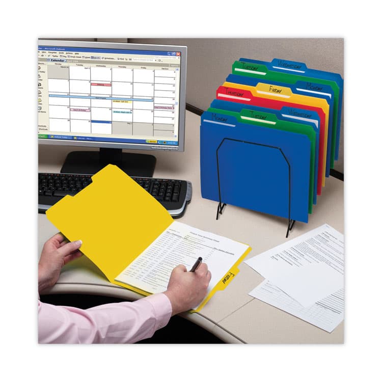 SMEAD MANUFACTURING CO. Top Tab Poly Colored File Folders, 1/3-Cut Tabs: Assorted, Letter Size, 0.75" Expansion, Yellow, 24/Box (SMD10504) thumbnail 4