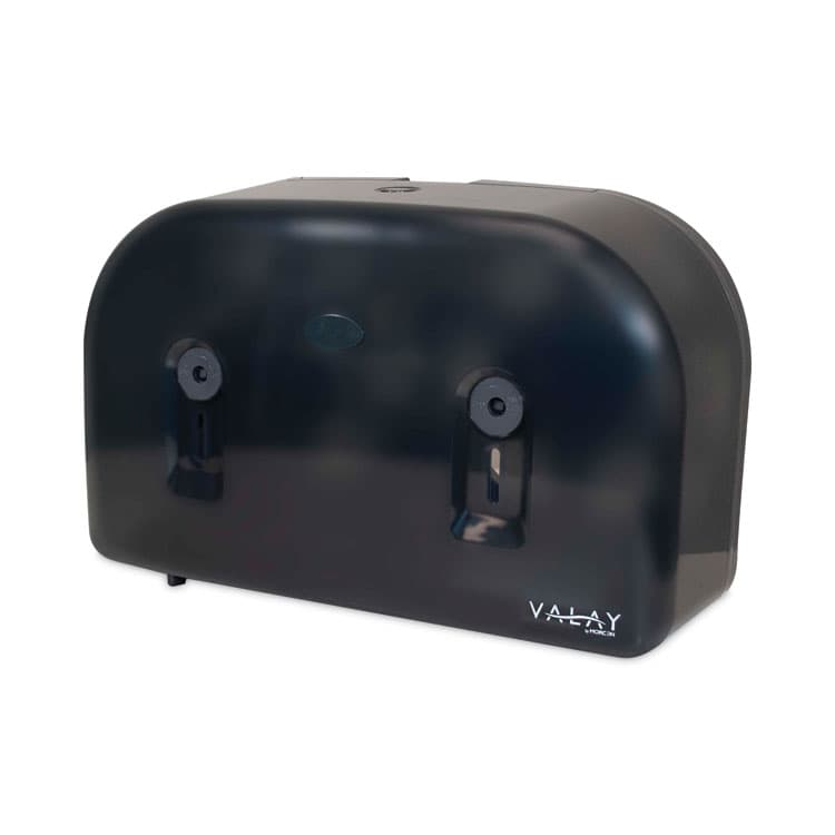 MORCON Valay Plastic Mini Jumbo Bath Tissue Dispenser, Two Rolls, 9.75 x 15.87 x 5.25, Black (MORVT1003)