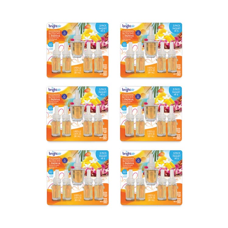 BRIGHT AIR Electric Scented Oil Air Freshener Refill, Hawaiian Blossoms and Papaya, 0.67 oz Bottle, 5/Pack, 6 Pack/Carton (BRI900668CT) thumbnail 2