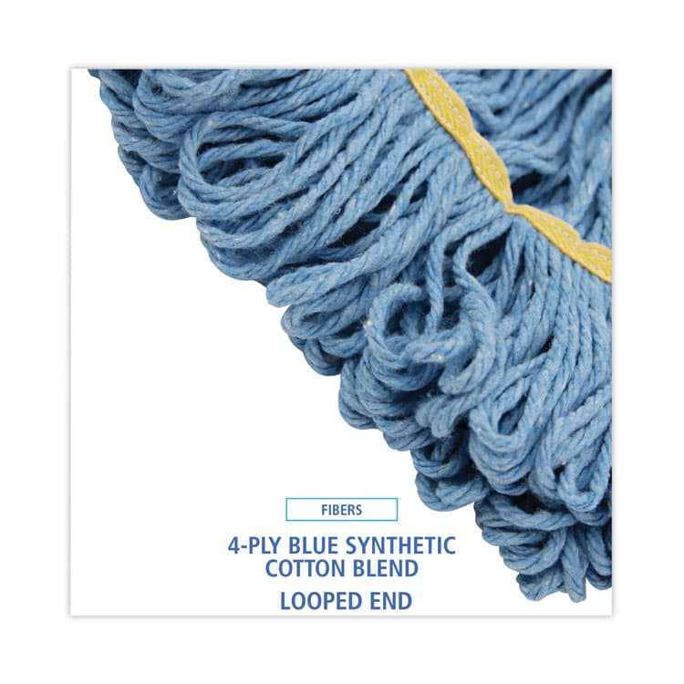 BOARDWALK Super Loop Wet Mop Head, Cotton/Synthetic Fiber, 5" Headband, Small Size, Blue, 12/Carton (BWK501BL) thumbnail 4