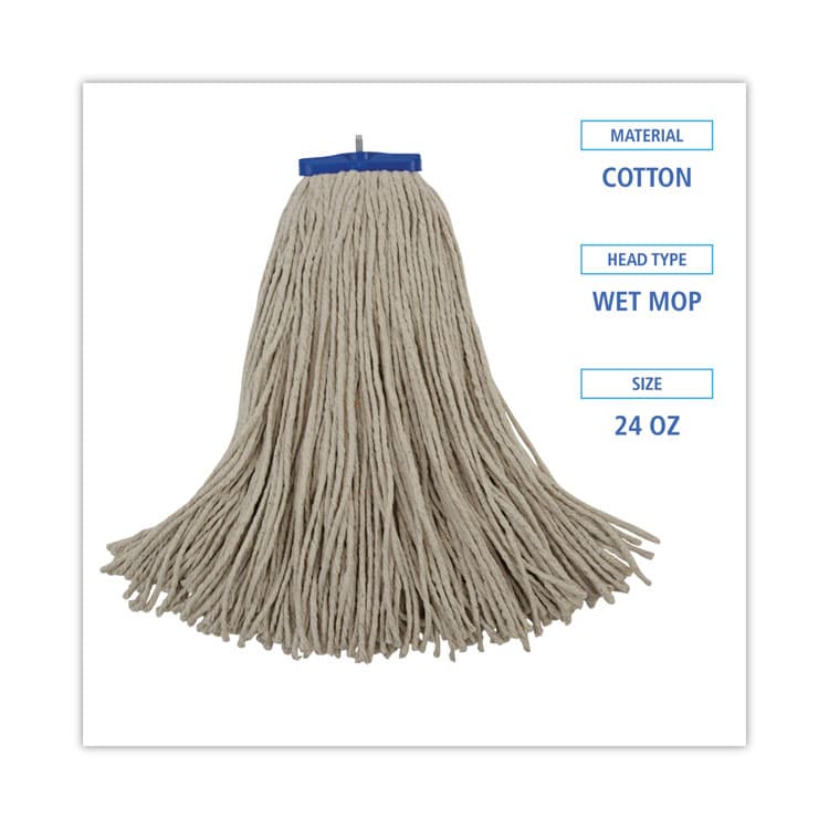 BOARDWALK Cut-End Lie-Flat Wet Mop Head, Cotton, 24 oz, White (BWK724CEA) thumbnail 2