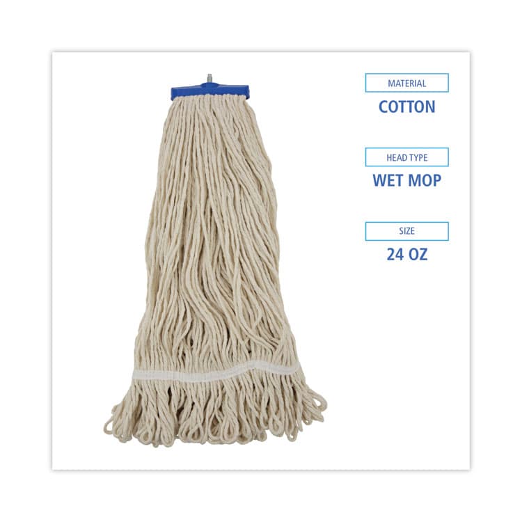 BOARDWALK Mop Head, Lie-Flat Head, Cotton Fiber, 24 oz, White, 12/Carton (BWK824C) thumbnail 2