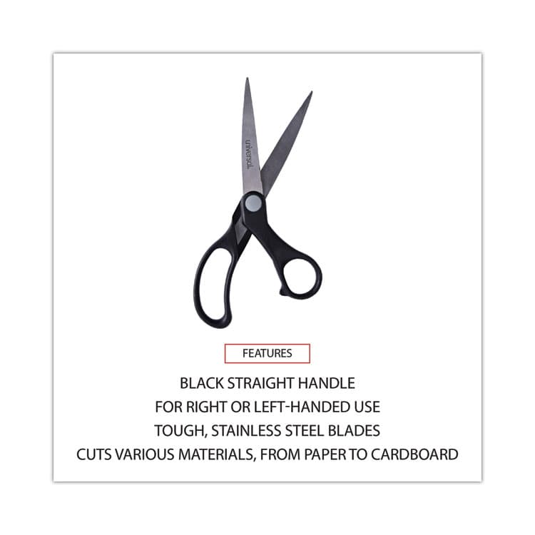 UNIVERSAL OFFICE PRODUCTS Stainless Steel Office Scissors, 8.5" Long, 3.75" Cut Length, Offset Black Handle (UNV92010) thumbnail 3