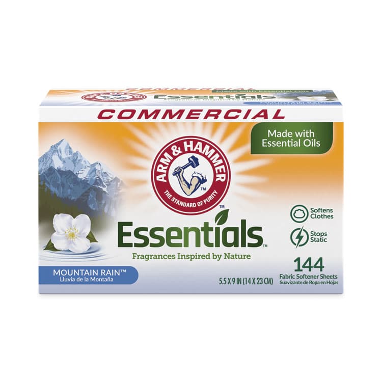 CHURCH & DWIGHT CO., Essentials Dryer Sheets, Mountain Rain, 144 Sheets/Box, 6 Boxes/Carton (CDC3320000102)