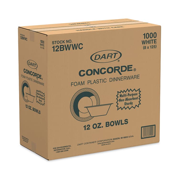 DART Concorde Non-Laminated Foam Bowl, 12 oz, White, 125/Pack, 8 Packs/Carton (DCC12BWWC) thumbnail 4