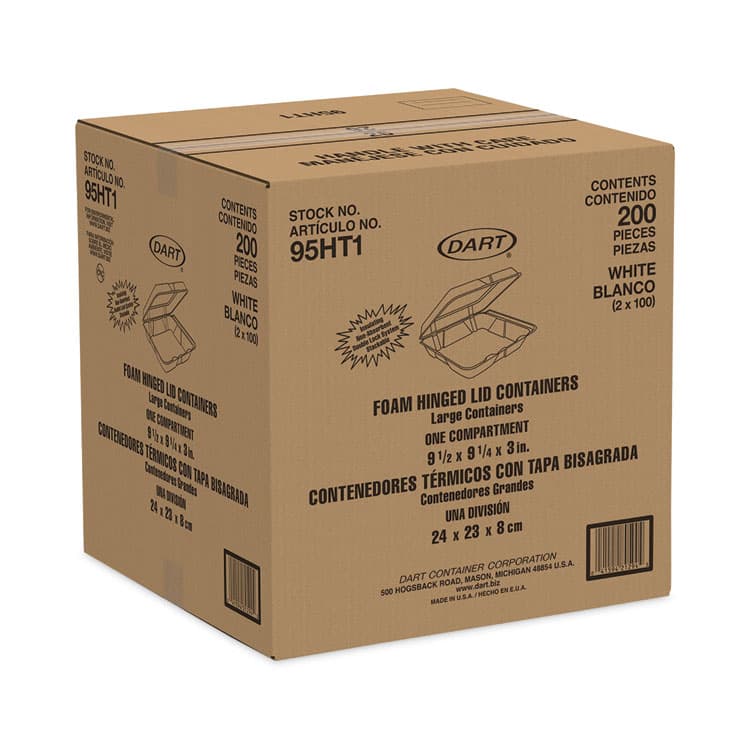 DART Insulated Foam Hinged Lid Containers, 9.3 x 9.5 x 3, White, 200/Pack, 2 Packs/Carton (DCC95HT1) thumbnail 3