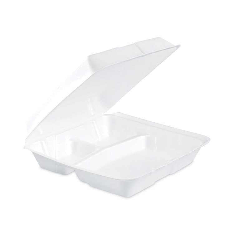 DART Insulated Foam Hinged Lid Containers, 3 Compartments, 9.3 x 9.5 x 3, White, 100/Sleeve, 2 Sleeves/Carton (DCC95HT3)