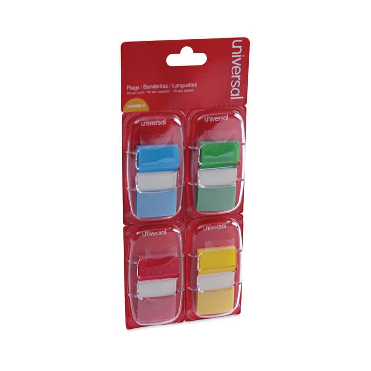 UNIVERSAL OFFICE PRODUCTS Deluxe Pop-Up Page Flags, 1 x 1.75, Four Assorted Colors, 50 Flags/Dispenser, 4 Dispensers/Pack (UNV99012)