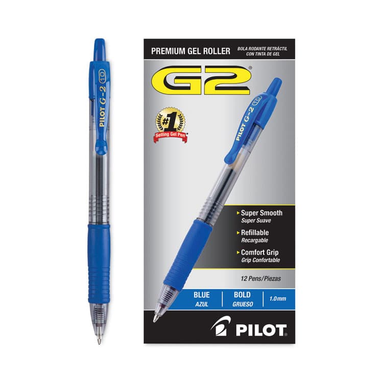 PILOT CORP. OF AMERICA G2 Premium Gel Pen, Retractable, Bold 1 mm, Blue Ink, Smoke/Blue Barrel, Dozen (PIL31257) thumbnail 3