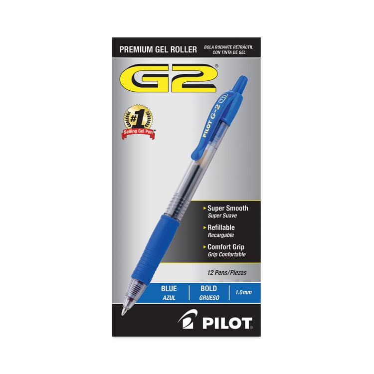 PILOT CORP. OF AMERICA G2 Premium Gel Pen, Retractable, Bold 1 mm, Blue Ink, Smoke/Blue Barrel, Dozen (PIL31257) thumbnail 2