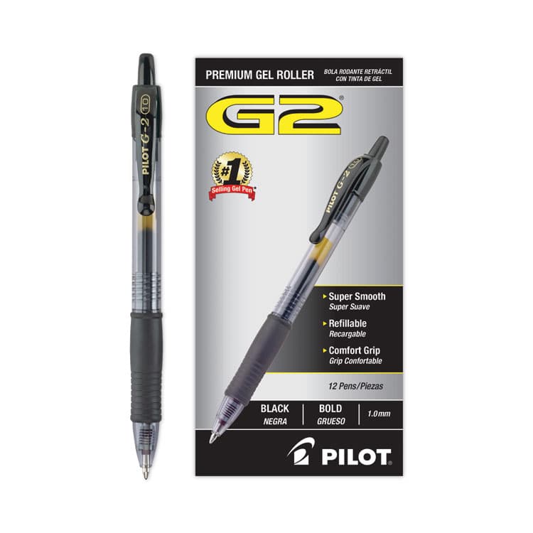 PILOT CORP. OF AMERICA G2 Premium Gel Pen, Retractable, Bold 1 mm, Black Ink, Smoke/Black Barrel, Dozen (PIL31256) thumbnail 3