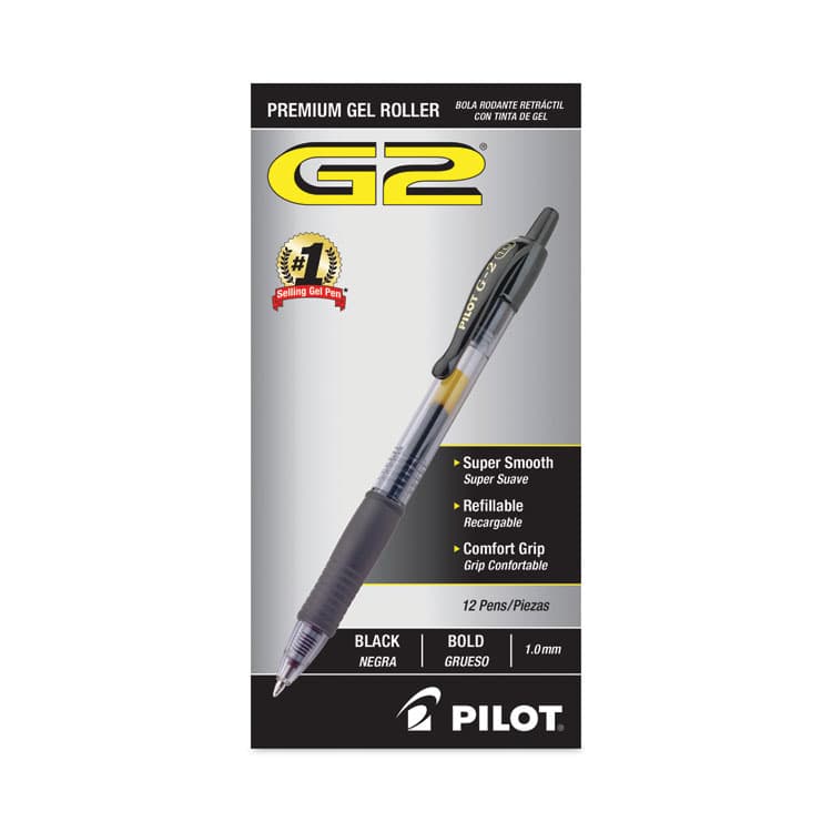 PILOT CORP. OF AMERICA G2 Premium Gel Pen, Retractable, Bold 1 mm, Black Ink, Smoke/Black Barrel, Dozen (PIL31256) thumbnail 2