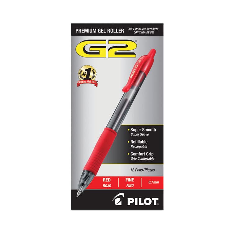 PILOT CORP. OF AMERICA G2 Premium Gel Pen, Retractable, Fine 0.7 mm, Red Ink, Smoke/Red Barrel, Dozen (PIL31022) thumbnail 2