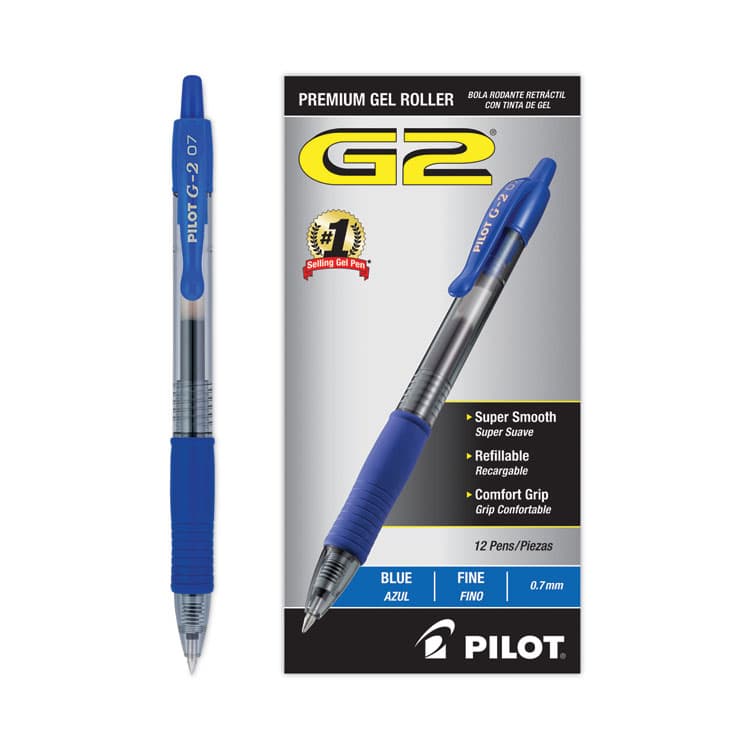 PILOT CORP. OF AMERICA G2 Premium Gel Pen, Retractable, Fine 0.7 mm, Blue Ink, Smoke/Blue Barrel, 12/Pack (PIL31021) thumbnail 3