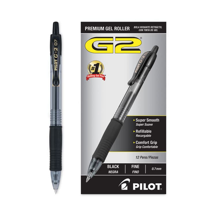 PILOT CORP. OF AMERICA G2 Premium Gel Pen, Retractable, Fine 0.7 mm, Black Ink, Smoke/Black Barrel, Dozen (PIL31020) thumbnail 3