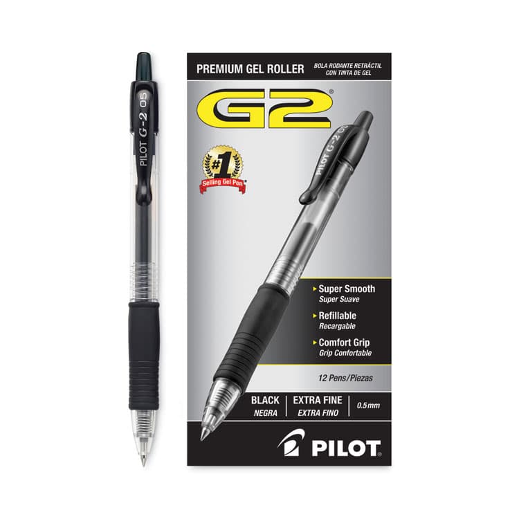 PILOT CORP. OF AMERICA G2 Premium Gel Pen, Retractable, Extra-Fine 0.5 mm, Black Ink, Smoke/Black Barrel, Dozen (PIL31002) thumbnail 3