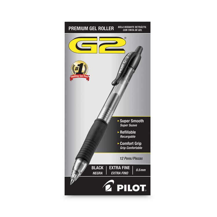 PILOT CORP. OF AMERICA G2 Premium Gel Pen, Retractable, Extra-Fine 0.5 mm, Black Ink, Smoke/Black Barrel, Dozen (PIL31002) thumbnail 2